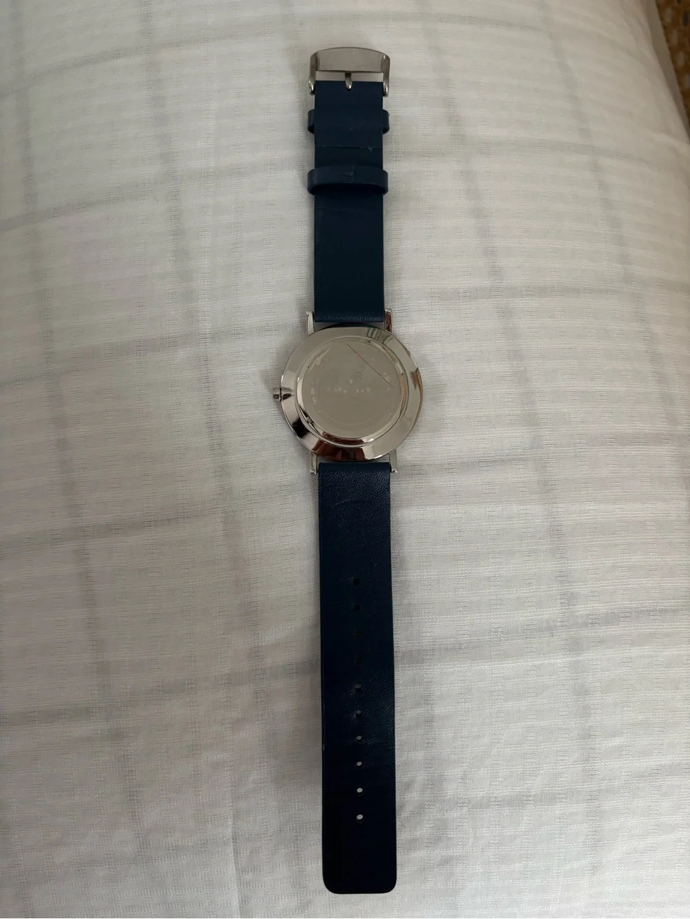 Classic Navy Leather Strap Watch with Silver Case